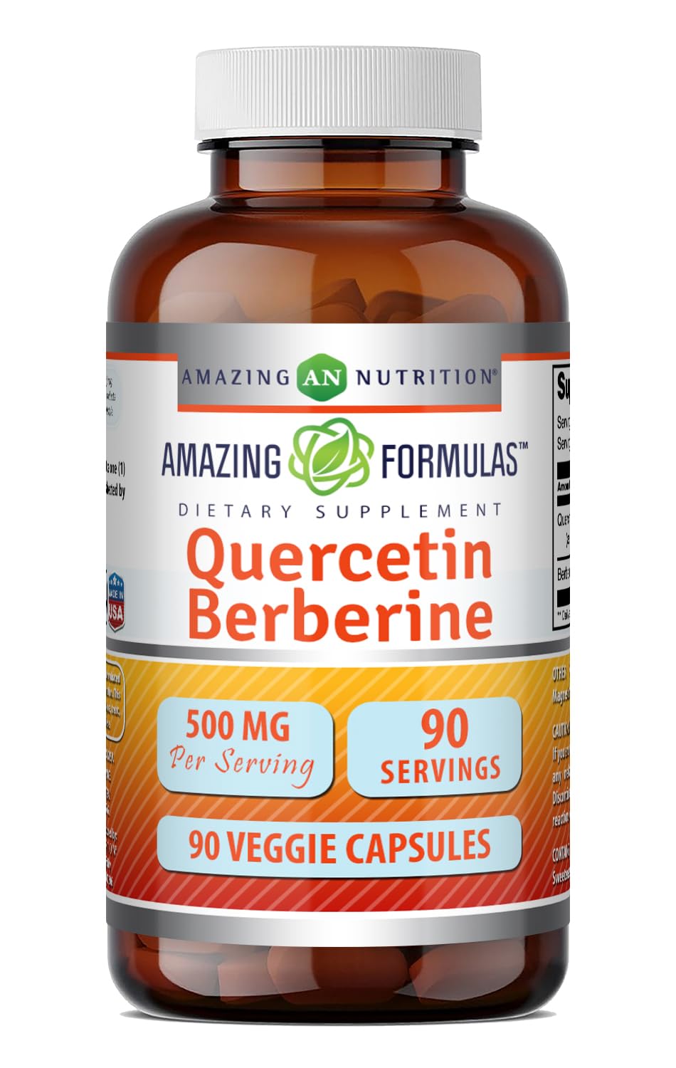 Flacon d'Amazing Nutrition Quercétine et Berbérine 250 mg - 90 capsules végétales