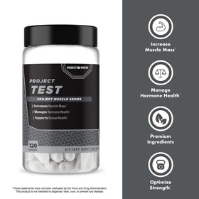 Flacon d'Anabolic Warfare Project Test ouvert avec capsules visibles