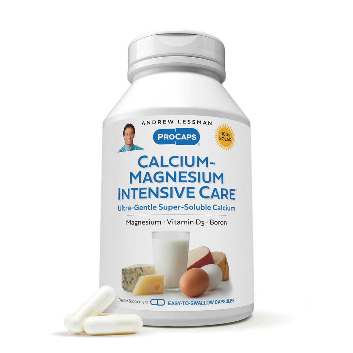 Flacon d'ANDREW LESSMAN Calcium Magnésium Intensive Care 360 capsules vue de face