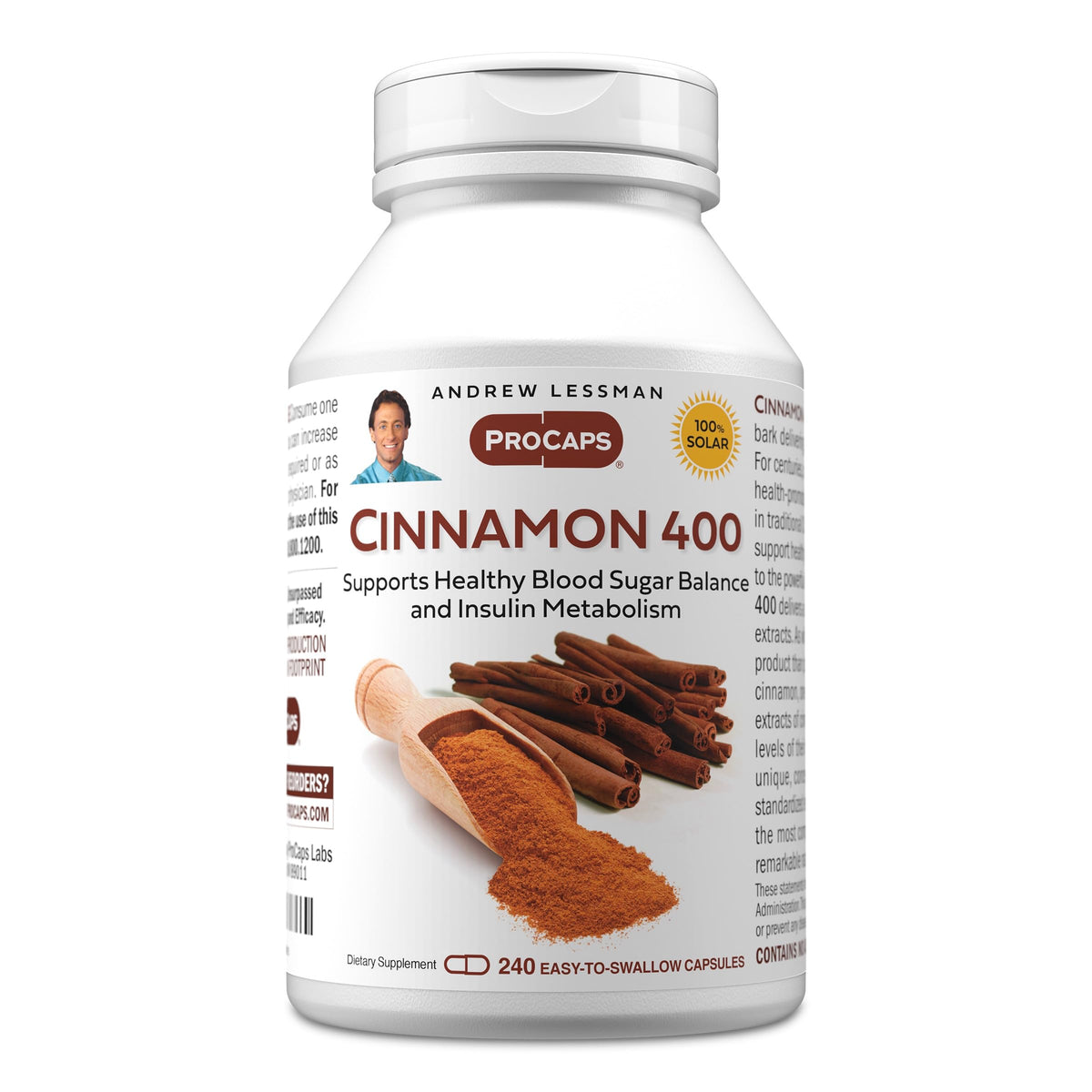 Flacon d'ANDREW LESSMAN Complément Alimentaire Cannelle 400mg 240 Capsules