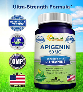 Flacon d'Apigenin 50mg et L-Theanine 200mg avec une prise de capsules