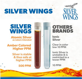 Flacon d'Argent Colloïdal 500ppm Natural Path Silver Wings sur fond blanc