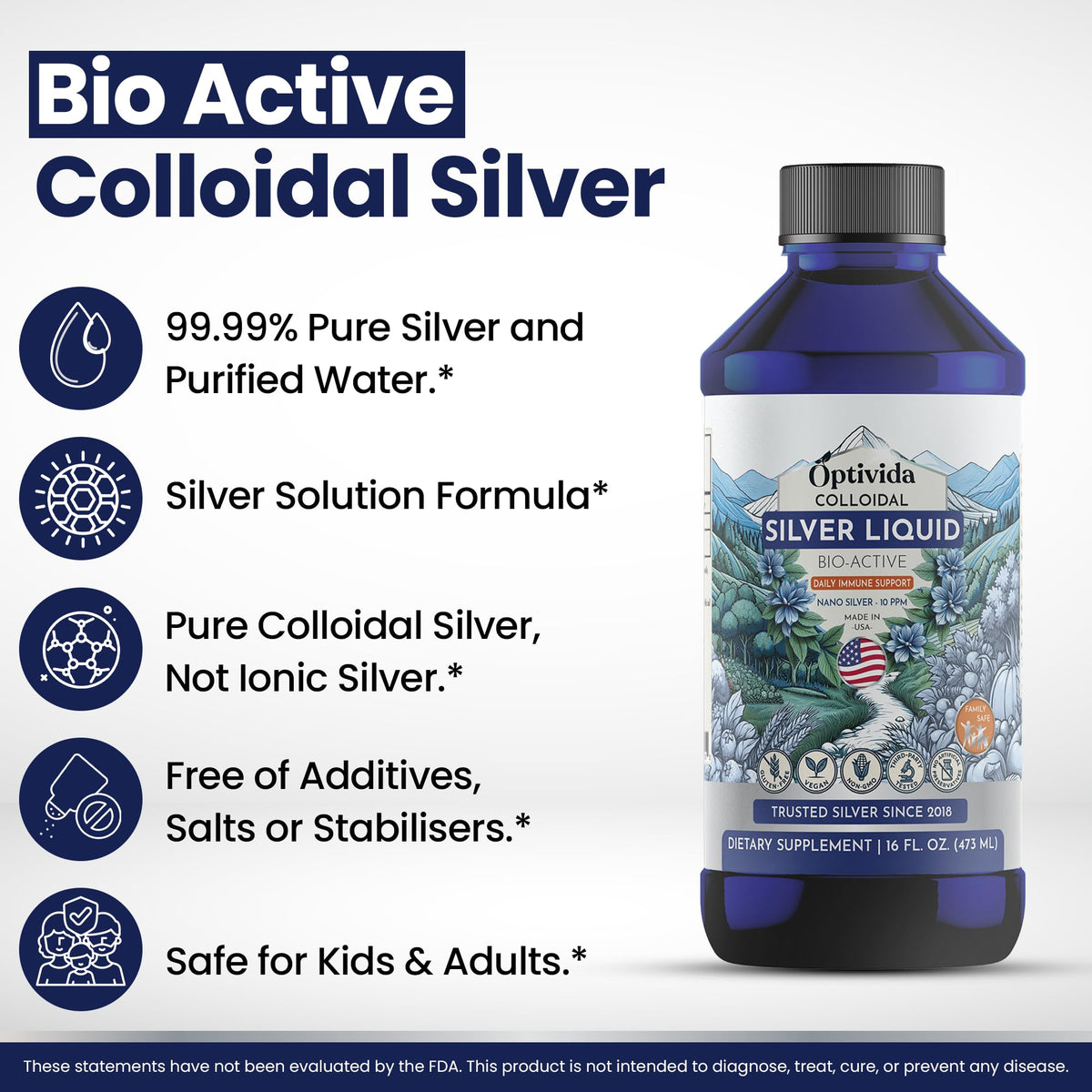 Flacon d'Argent Colloïdal Liquide OPTIVIDA sur un fond neutre