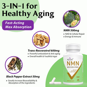 Flacon d'Ascuoli NMN Resveratrol avec 60 capsules