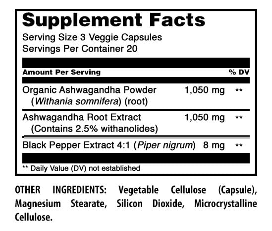 Flacon d'Ashwagandha Amazing Nutrition avec 60 gélules