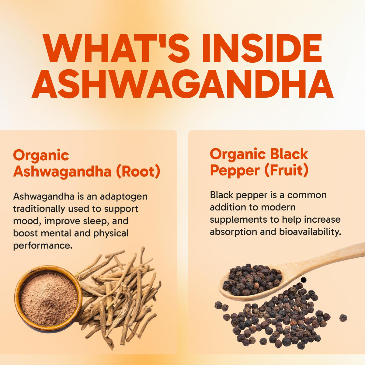 Flacon d'Ashwagandha Clinical Effects ouvert avec capsules visibles