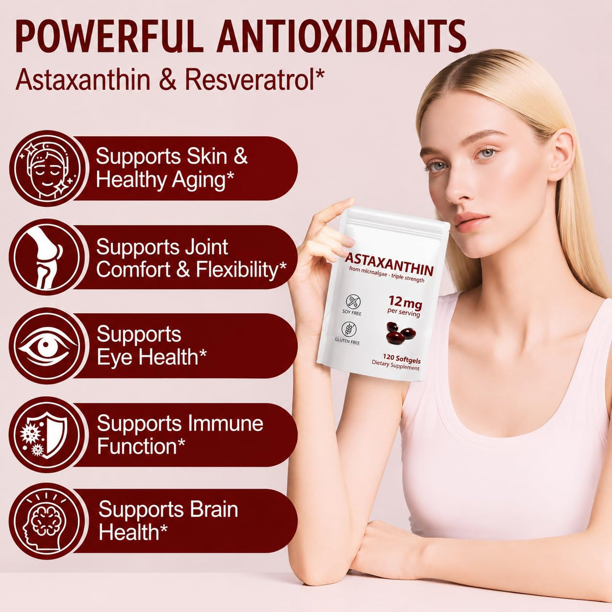 Flacon d'Astaxanthin 12mg de NenMaoKeNu avec étiquette visible