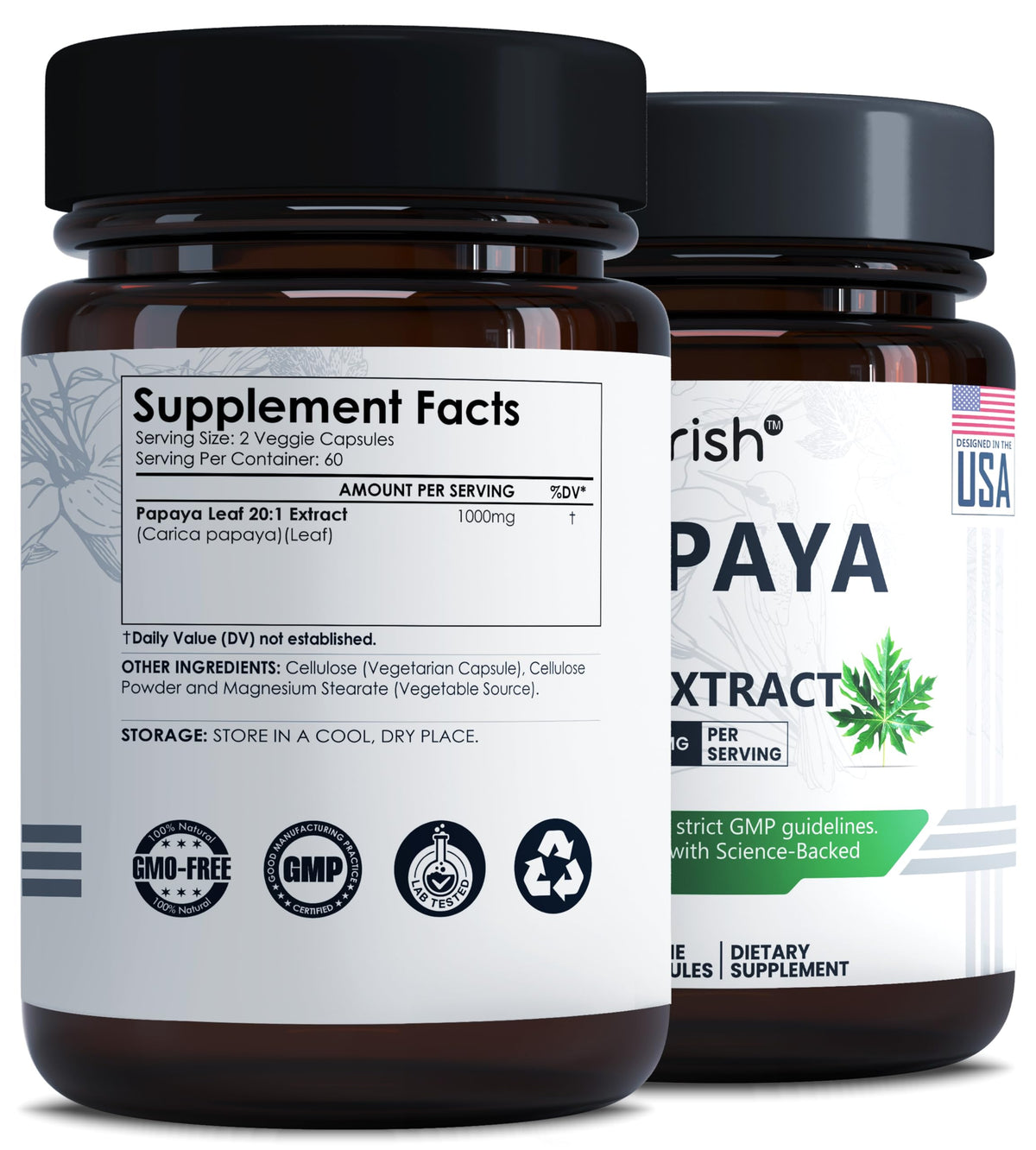 Flacon d'Ayorish Extrait de Feuille de Papaye 1000mg 120 Capsules