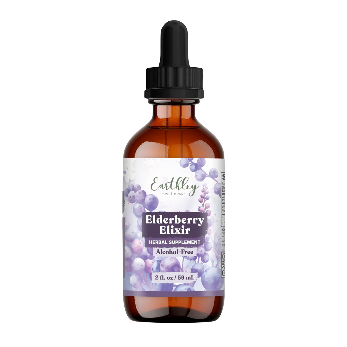 Flacon d'élixir de sureau Earthley Wellness 60 ml avec étiquette
