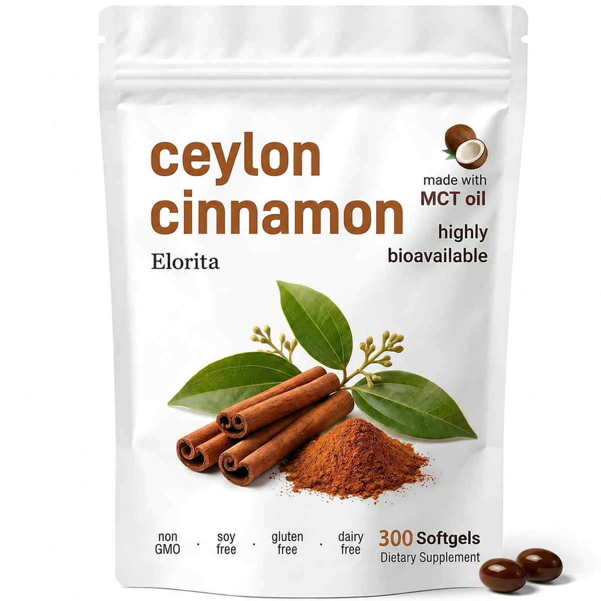 Flacon d'Elorita Cannelle de Ceylan 300 gélules vue de face
