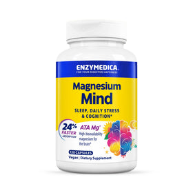 Flacon d'Enzymedica Magnesium Mind 120 capsules vue de face