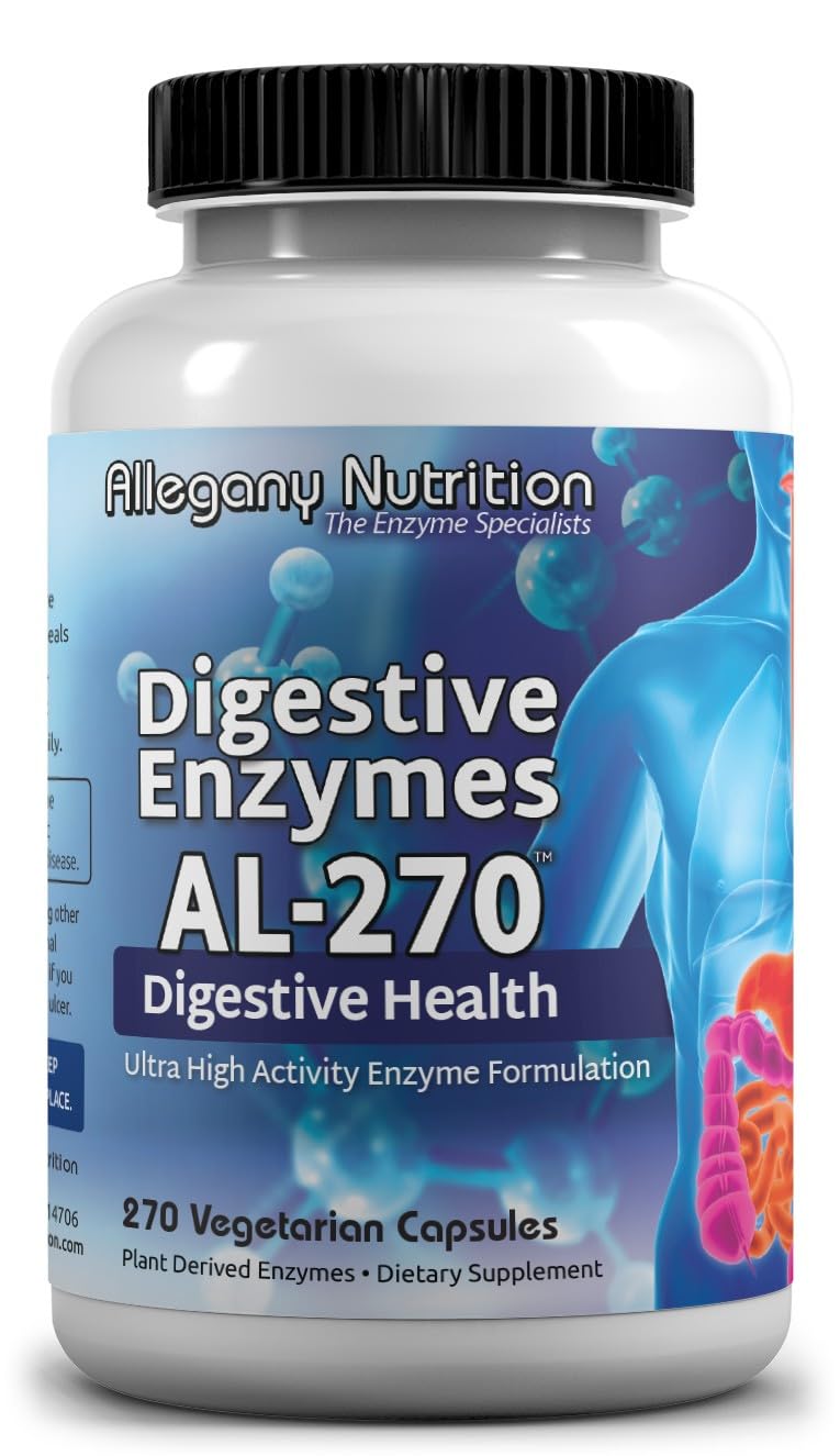 Flacon d'enzymes végétales Allegany Nutrition 270 capsules vue de face