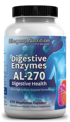 Flacon d'enzymes végétales Allegany Nutrition 270 capsules vue de face
