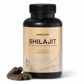 Flacon d'Essencraft Shilajit Résine Himalayenne Bio 1000mg avec 120 capsules
