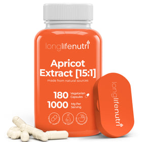 Flacon d'extrait d'abricot LongLifeNutri 1000mg 180 capsules végétariennes