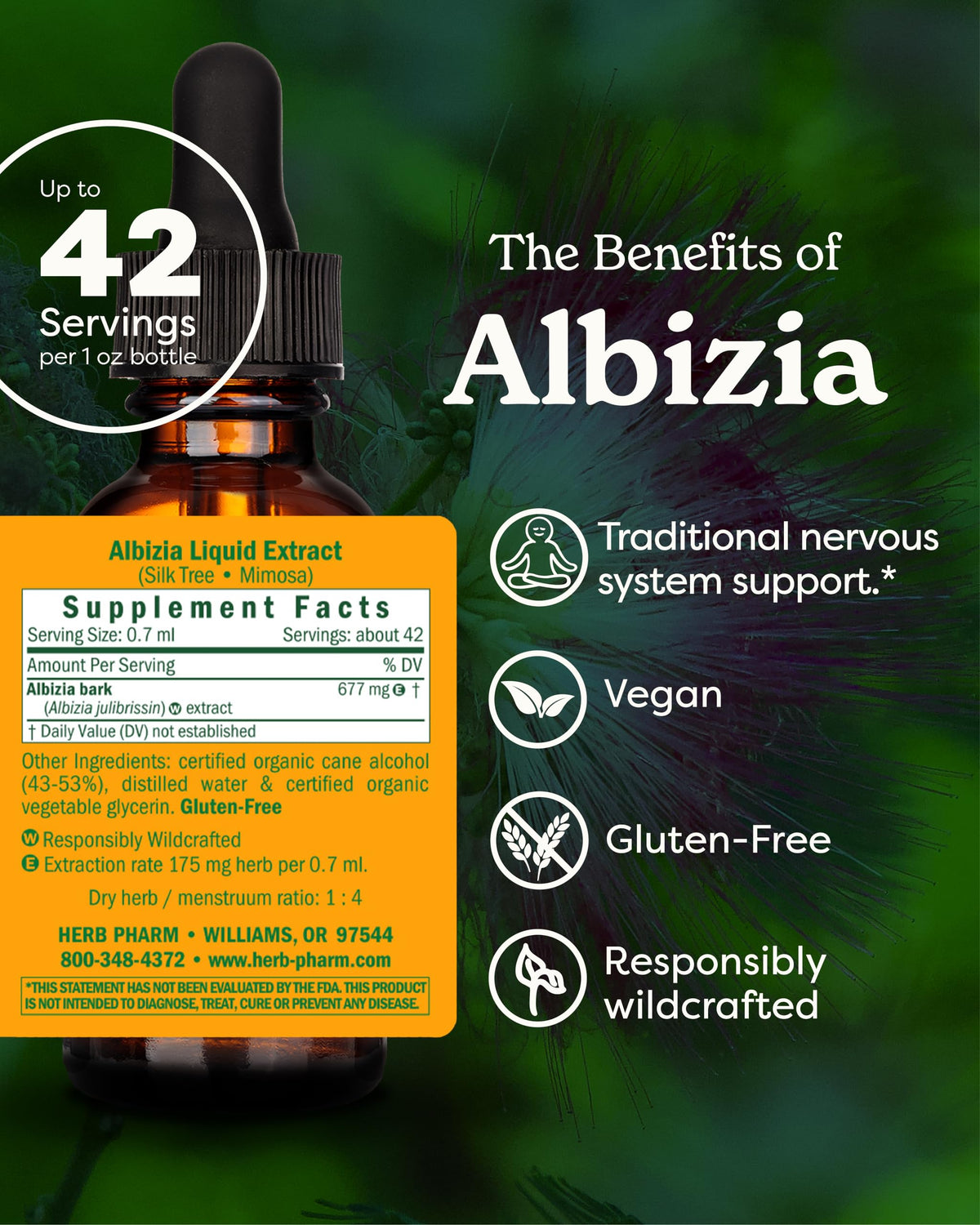 Flacon d'extrait d'Albizia Herb Pharm avec compte-gouttes