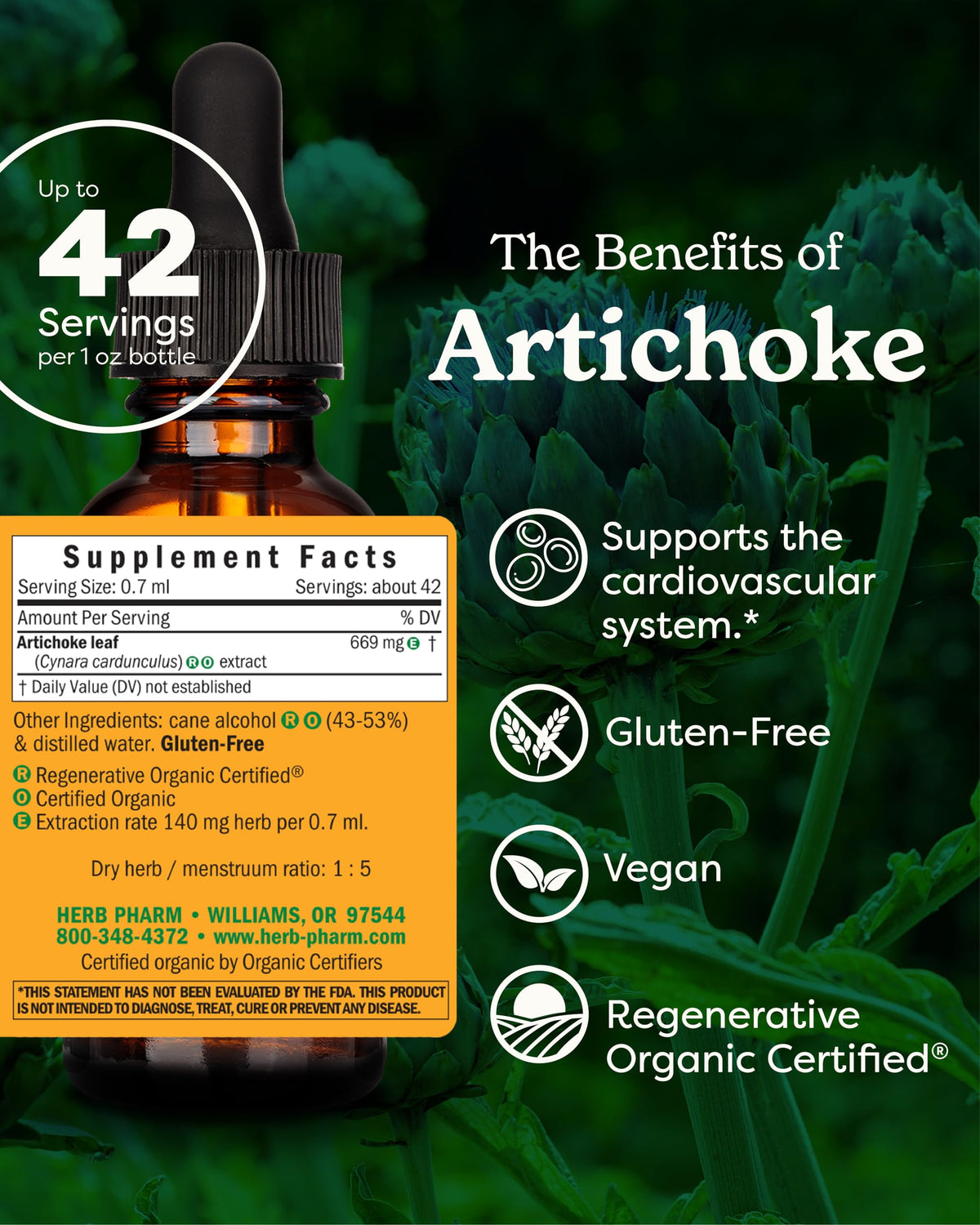 Flacon d'extrait d'artichaut bio Herb Pharm avec étiquette
