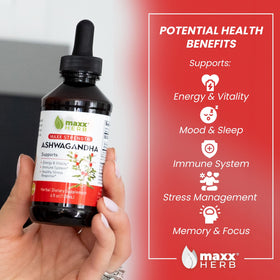 Flacon d'extrait d'Ashwagandha Maxx Herb avec compte-gouttes