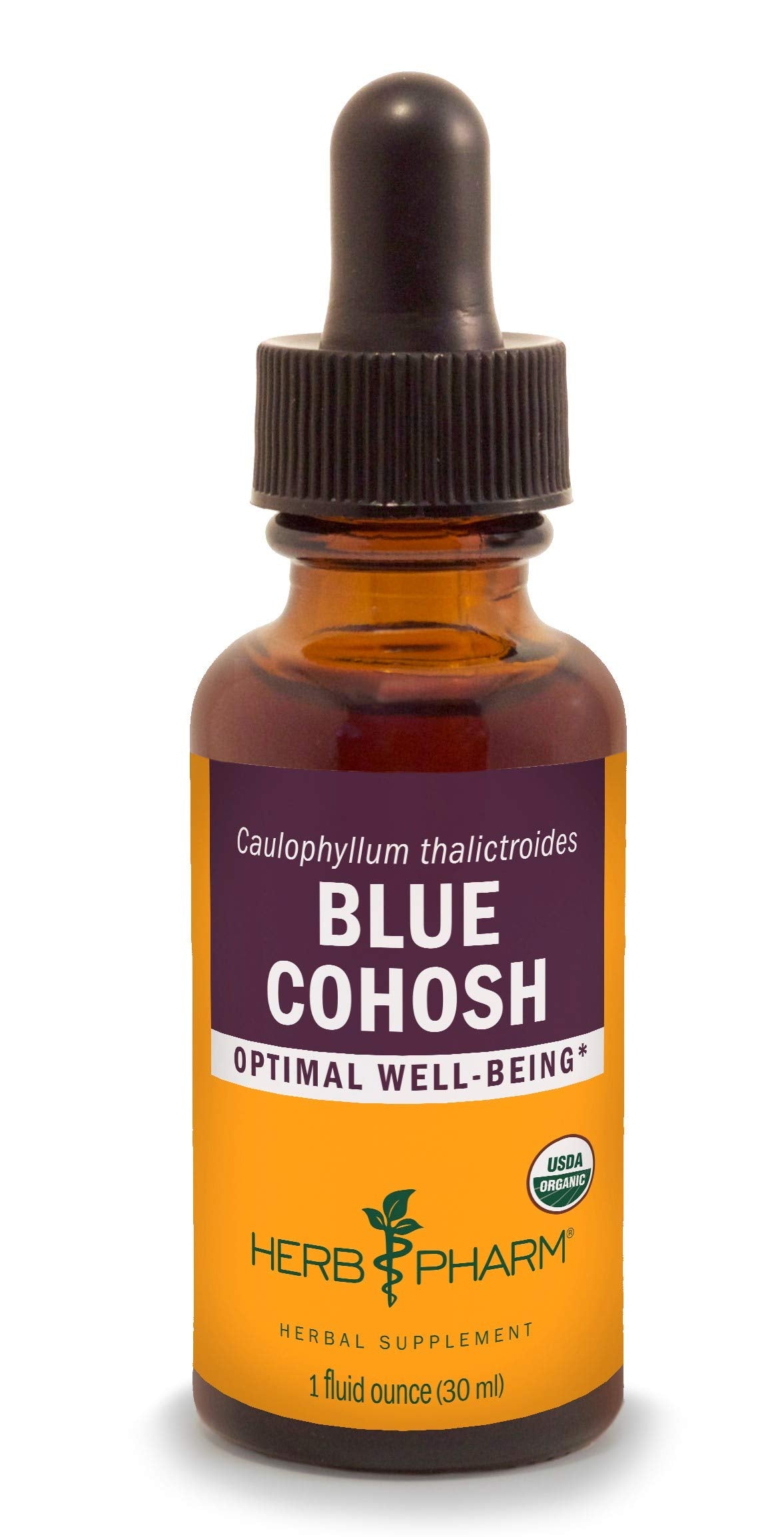 Flacon d'Extrait de Blue Cohosh Herb Pharm avec étiquette et bouchon