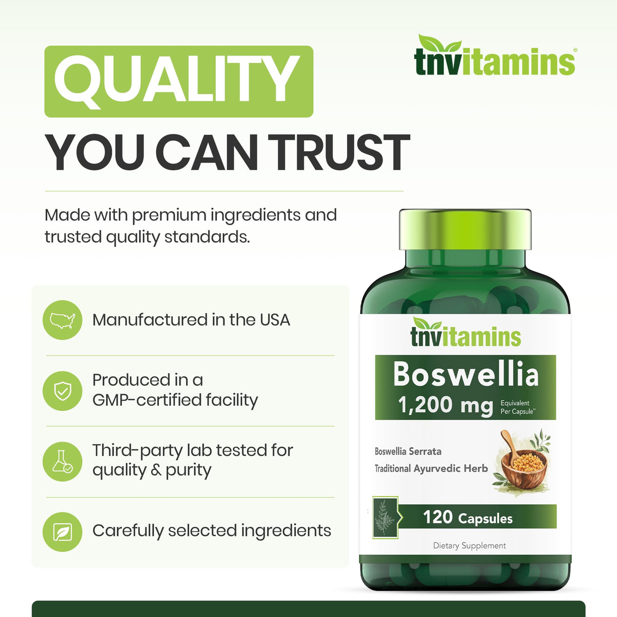 Flacon d'extrait de Boswellia tnvitamins avec arrière-plan naturel