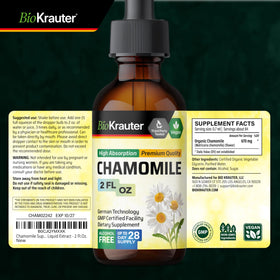 Flacon d'extrait de camomille BIO KRAUTER avec des fleurs de camomille