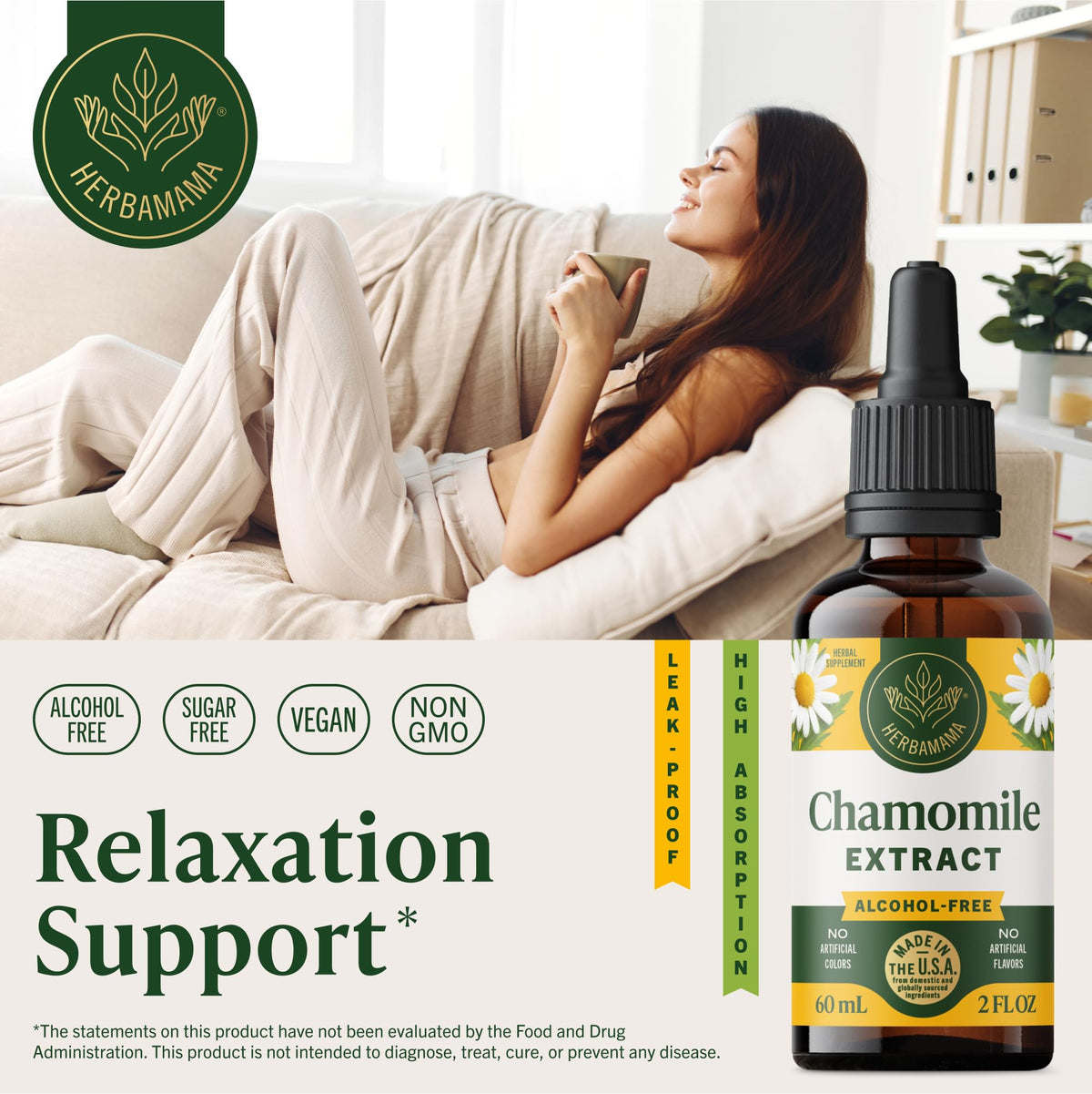 Flacon d'extrait de camomille HERBAMAMA 150g avec compte-gouttes