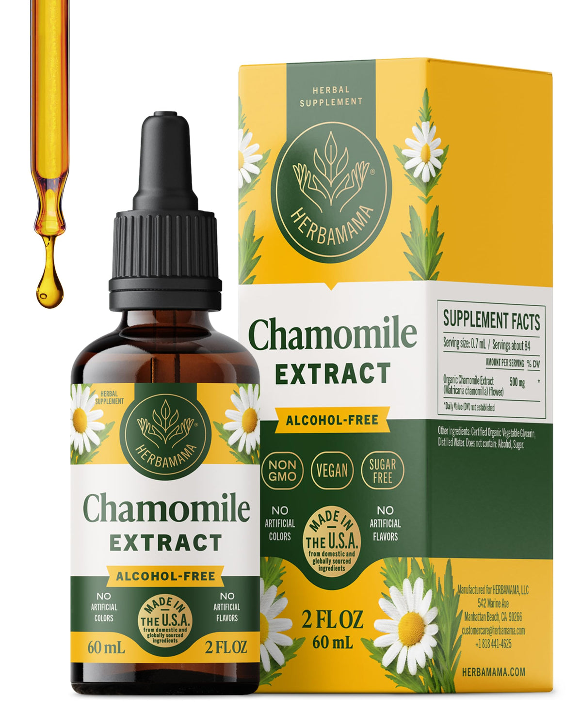 Flacon d'extrait de camomille HERBAMAMA 150g vue de face