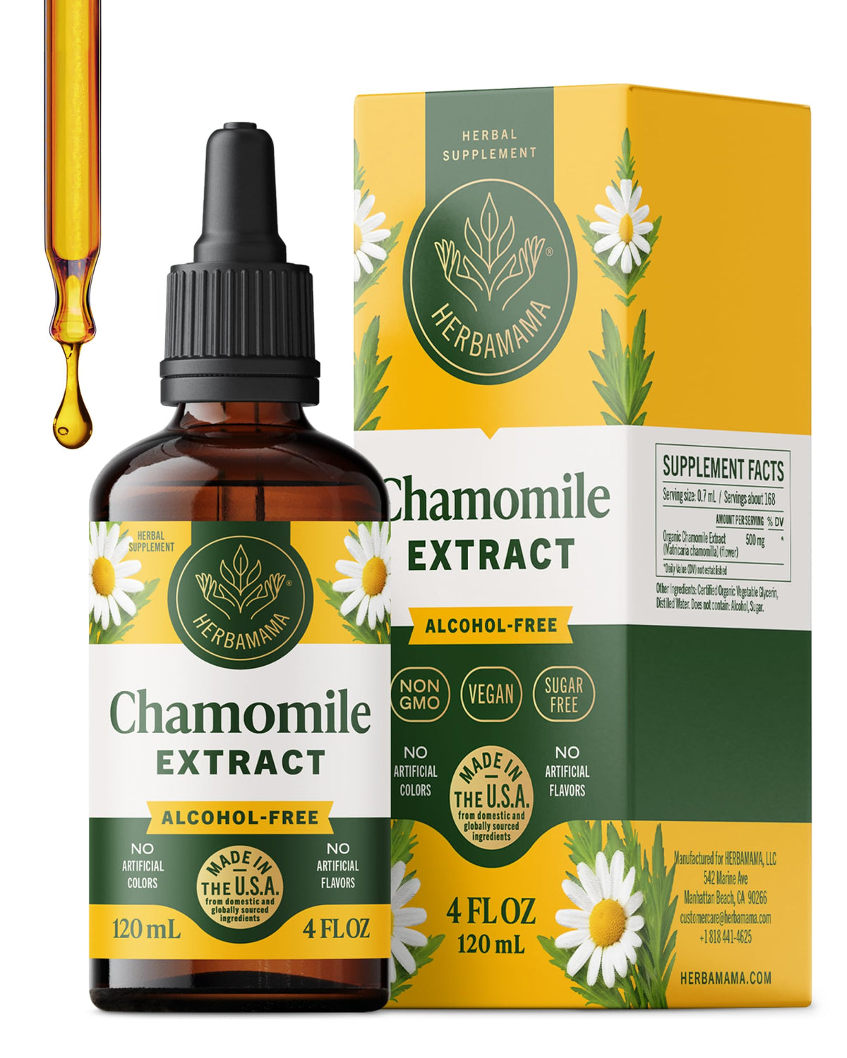 Flacon d'extrait de camomille HERBAMAMA 281g vue de face