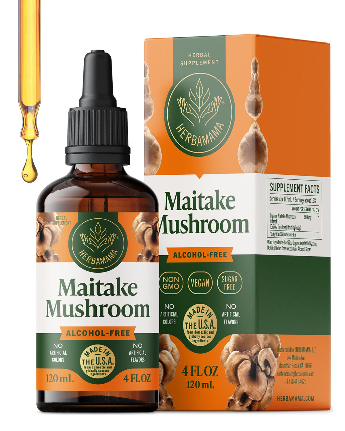 Flacon d'extrait de champignon Maitake HERBAMAMA 281g vue avant