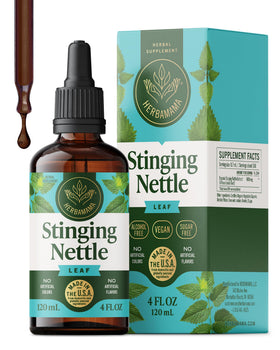 Flacon d'extrait de feuille d'ortie HERBAMAMA 600 mg, vue de face