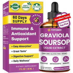 Flacon d'extrait de feuille de graviola vivcmin 60 ml avec étiquette