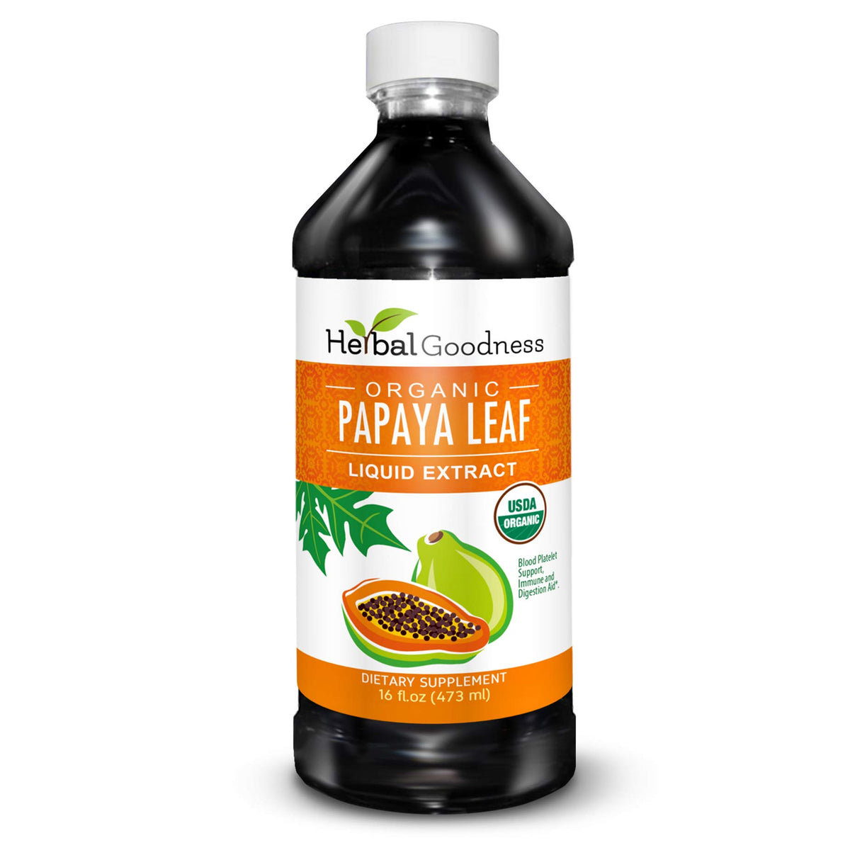 Flacon d'extrait de feuille de papaye Herbal Goodness 473 ml vue de face