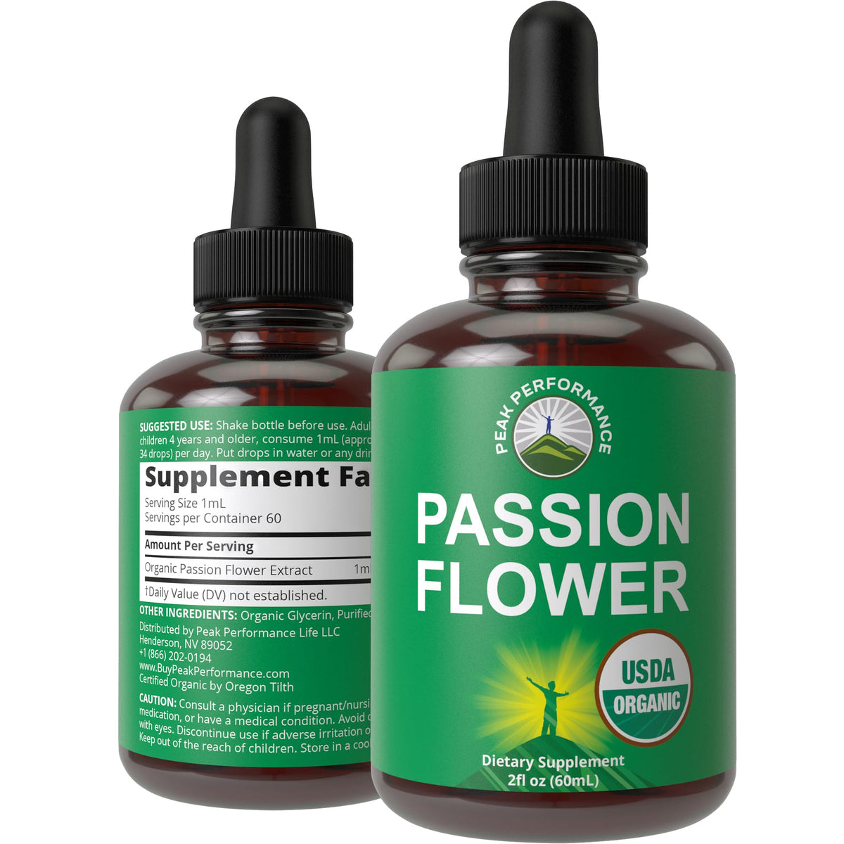 Flacon d'extrait de fleur de passion liquide bio Peak Performance 132g