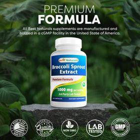 Flacon d'extrait de germes de brocoli Best Naturals ouvert avec capsules