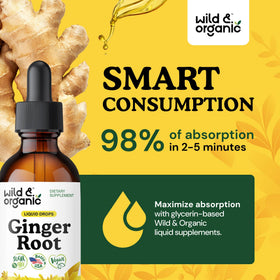 Flacon d'extrait de gingembre Wild & Organic avec gouttes visibles