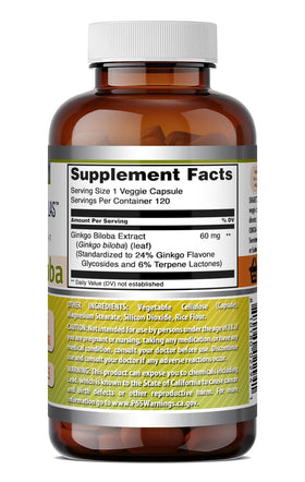 Flacon d'extrait de Ginkgo Biloba Amazing Nutrition avec capsules à l'extérieur