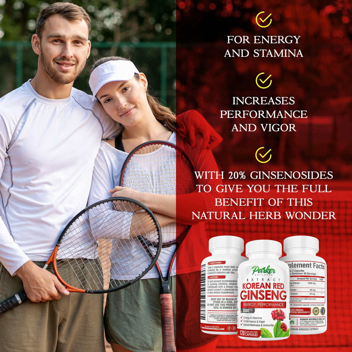 Flacon d'extrait de ginseng rouge coréen Parker Naturals avec étiquette visible