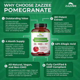 Flacon d'extrait de grenade Zazzee avec des ingrédients naturels
