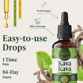 Flacon d'extrait de Kava Kava HERBAMAMA avec arrière-plan naturel