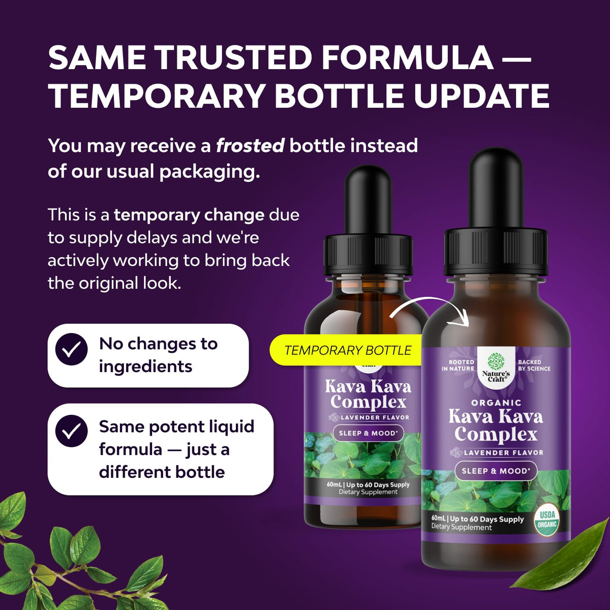 Flacon d'extrait de Kava Kava Natures Craft avec goutteur