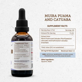 Flacon d'extrait de Muira Puama sur un fond neutre