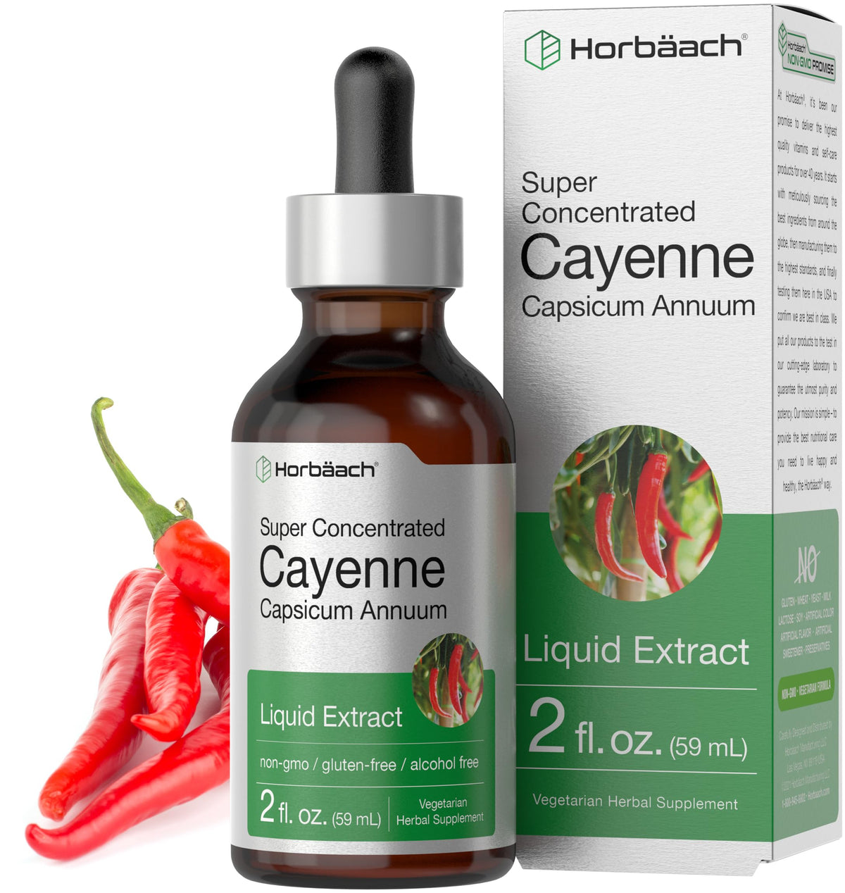Flacon d'extrait de piment de cayenne Horbäach 60 ml vue de face