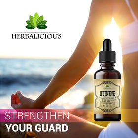 Flacon d'extrait de quinine HERBALICIOUS avec vue sur le bouchon