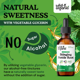 Flacon d'extrait de racine d'ortie Wild & Organic avec une cuillère à mesurer