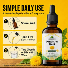 Flacon d'extrait de racine de pissenlit HERBALICIOUS avec une pipette