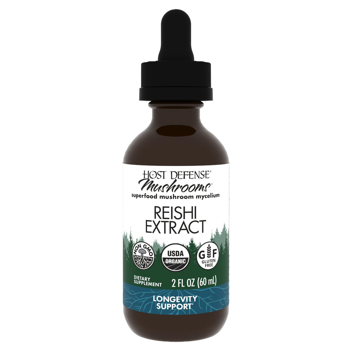 Flacon d'extrait de Reishi Host Defense 60 ml vue avant