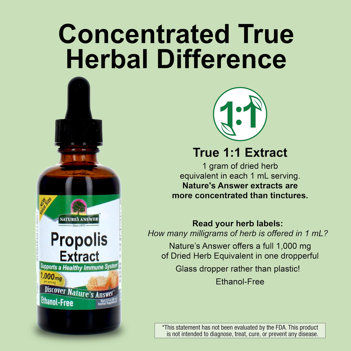 Flacon d'extrait de résine de propolis Nature's Answer dans un environnement naturel