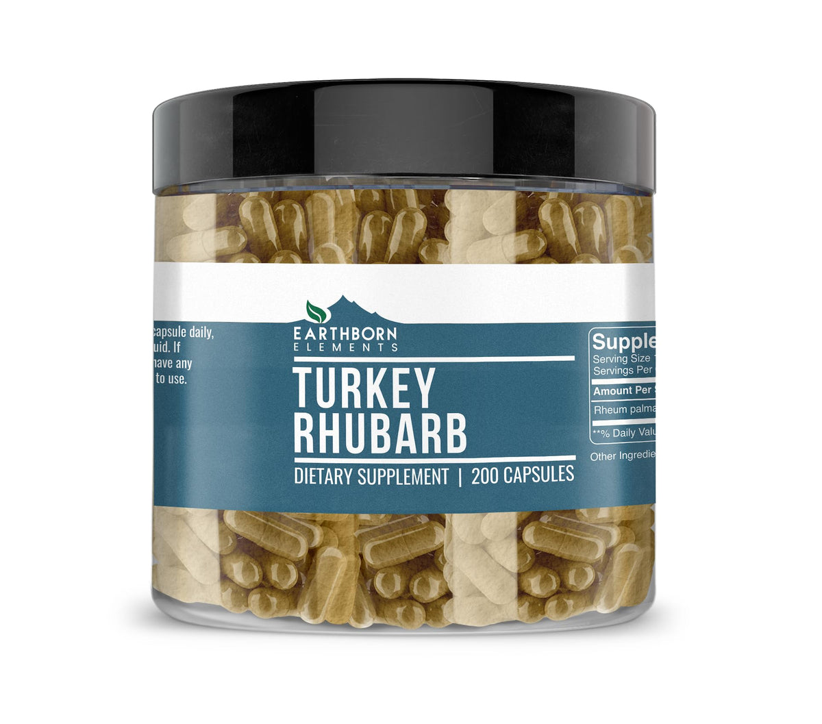 Flacon d'extrait de rhubarbe turque Earthborn Elements 200 capsules
