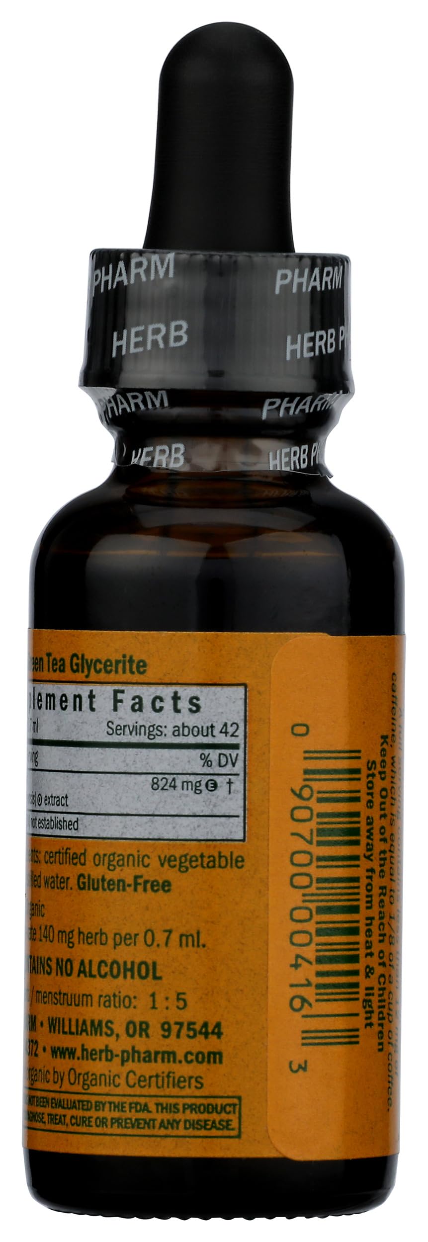 Flacon d'extrait de thé vert Herb Pharm avec goutteuse de près