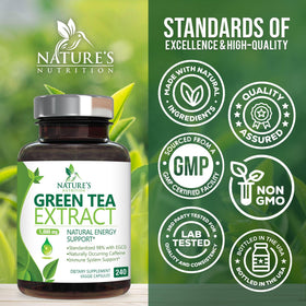 Flacon d'extrait de thé vert Nature's Nutrition avec étiquette visible
